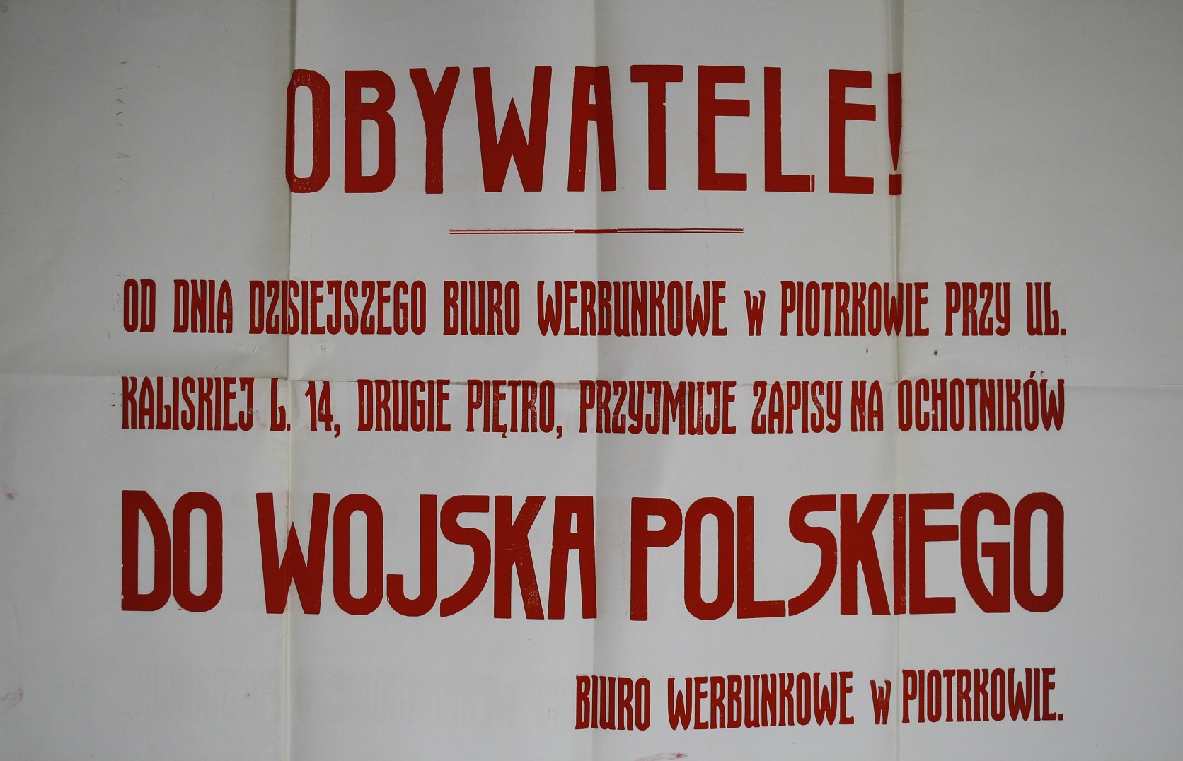 Afisz informacyjny Biura Werbunkowego w Piotrkowie.